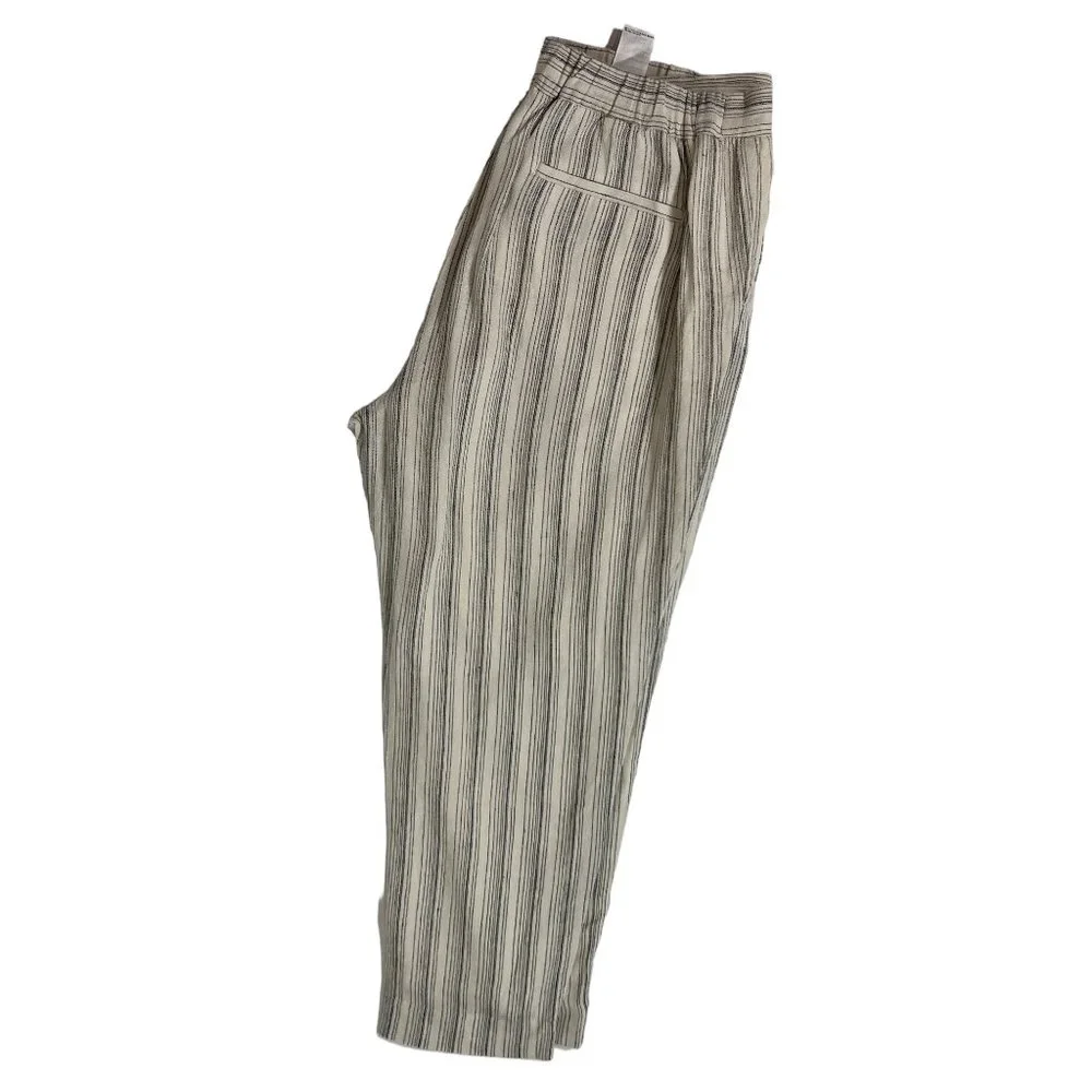 Banana Republic Off White Navy Striped Linen Tapered Hayden Pant Size 12